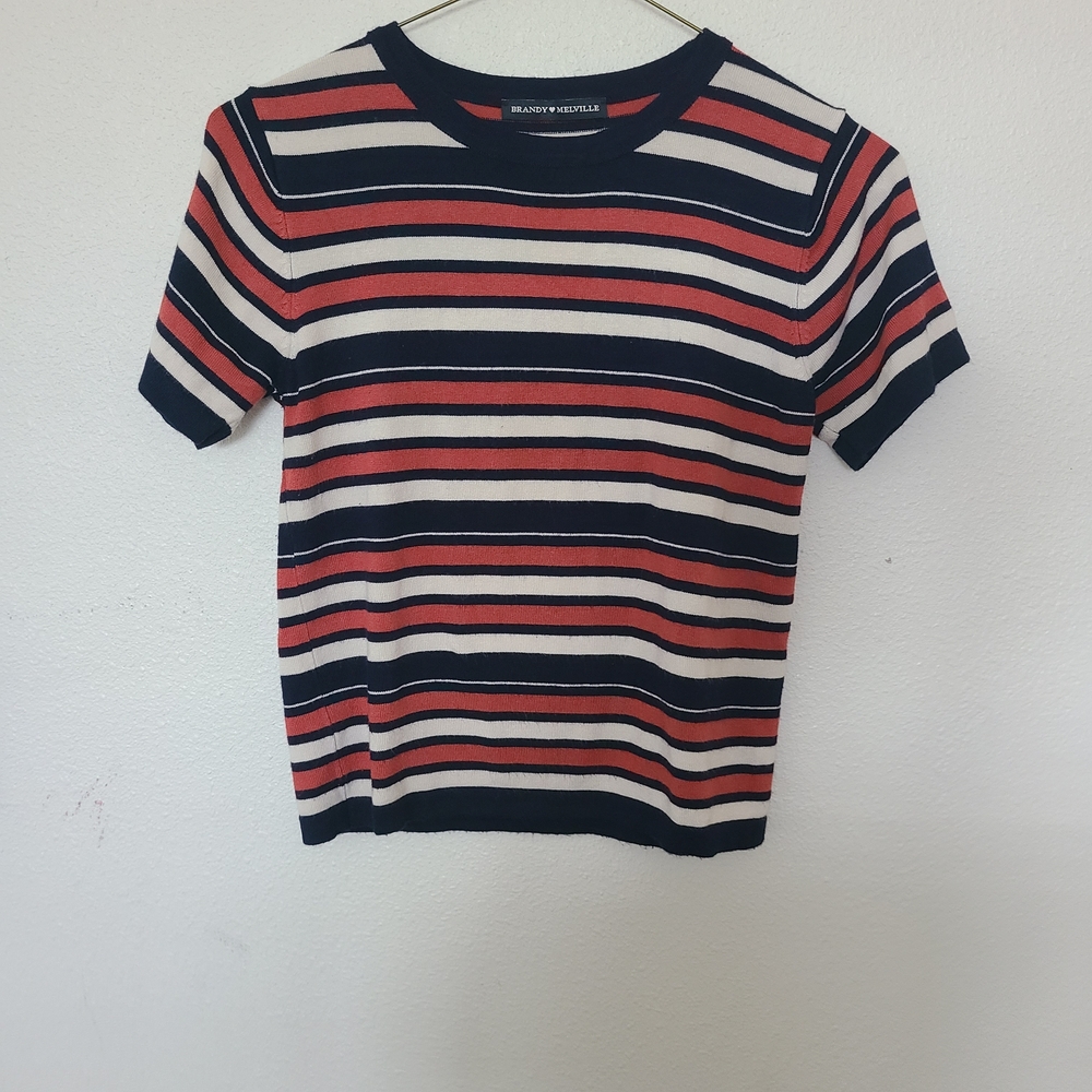 Brandy Melville Navy, Red, and Cream Striped Tee